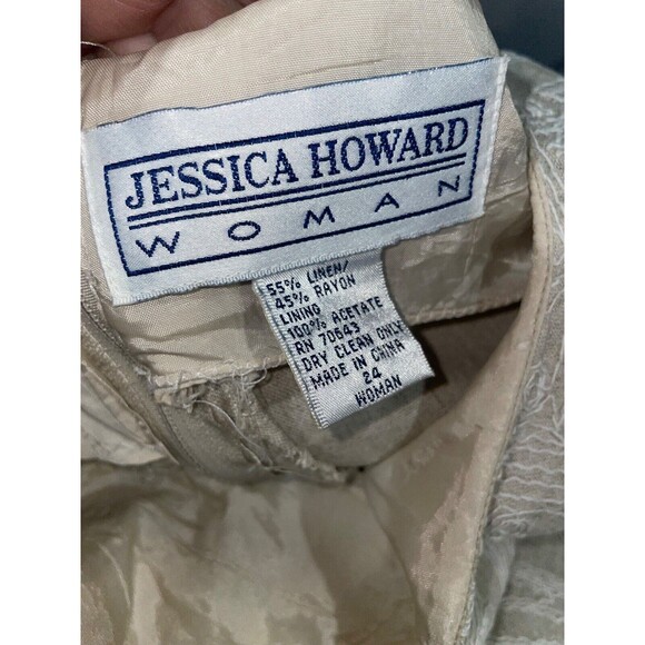 Jessica Howard Vintage Woman size 24 Linen Embroidered Midi Dress Square Neck - Picture 9 of 9